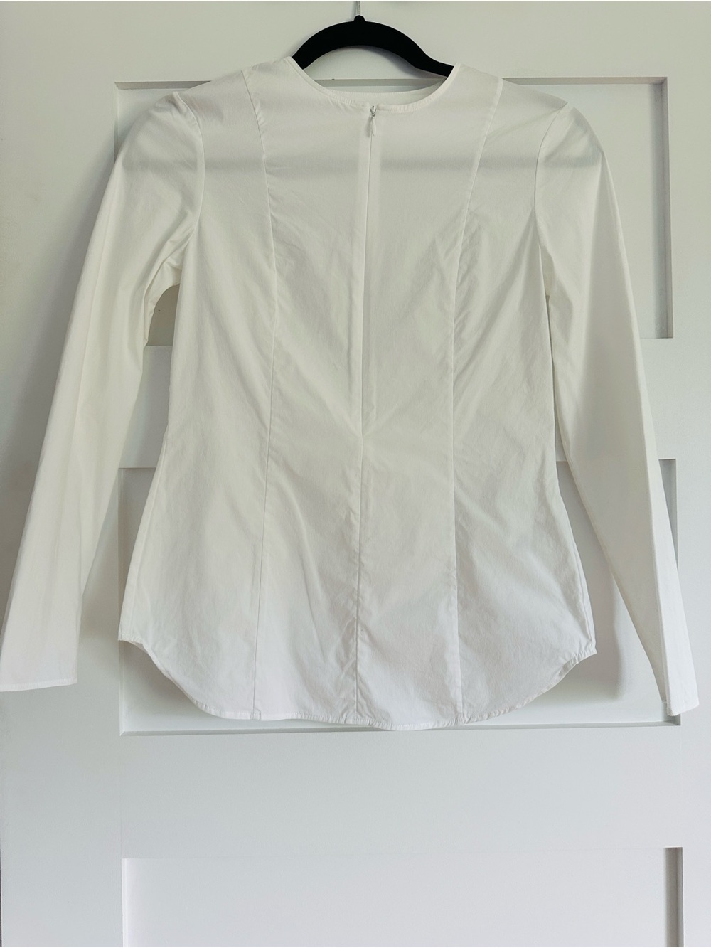 COS fitted collarless zip neck long sleeved blouse size 2